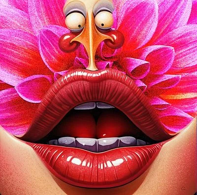 Pink Dahlia and Red Lips