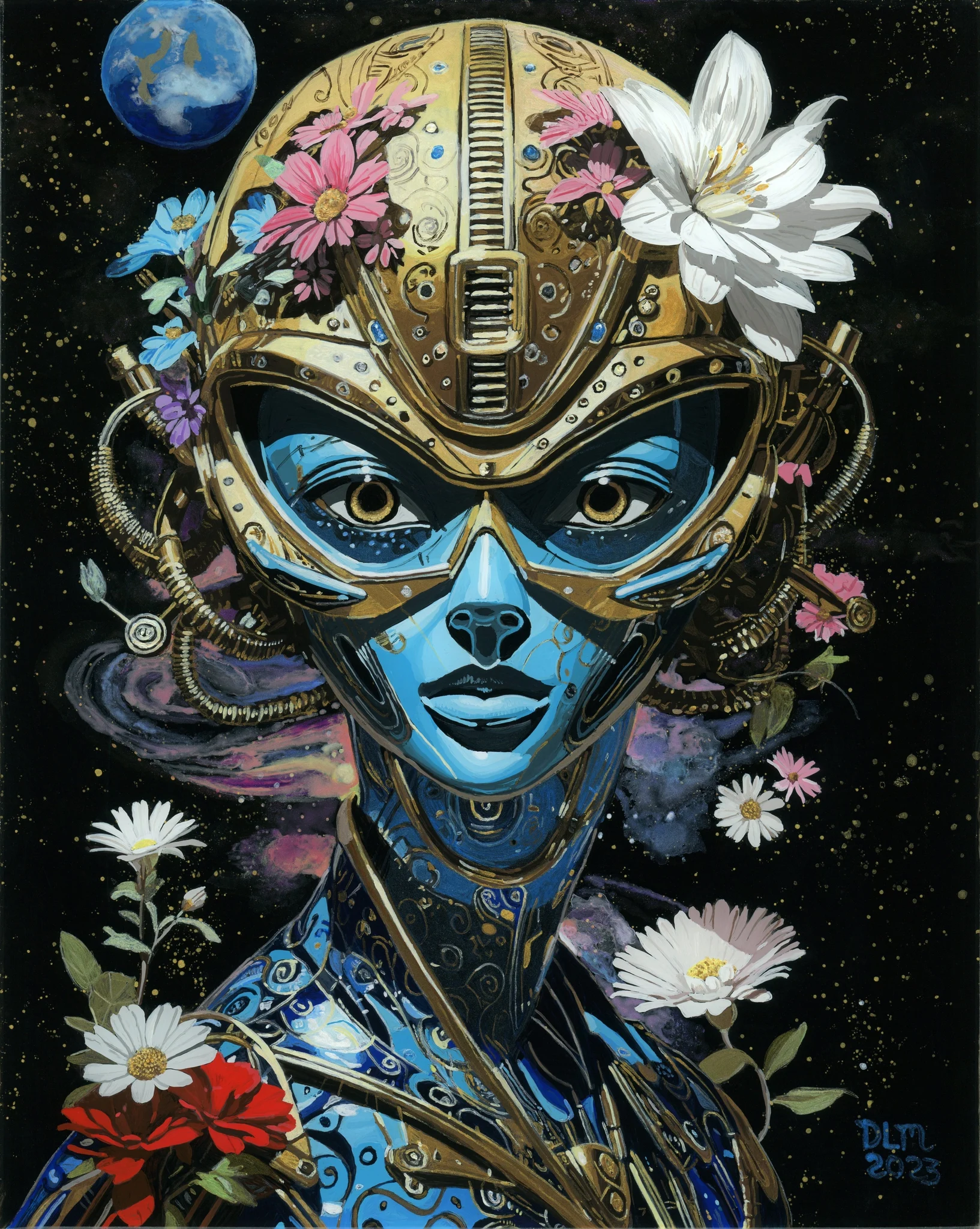Celestial Blue/AI reverse glass painting.
