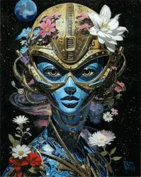 Celestial Blue/AI reverse glass painting.