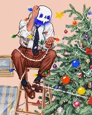 Skull Dude Tangled In Christmas Decorations