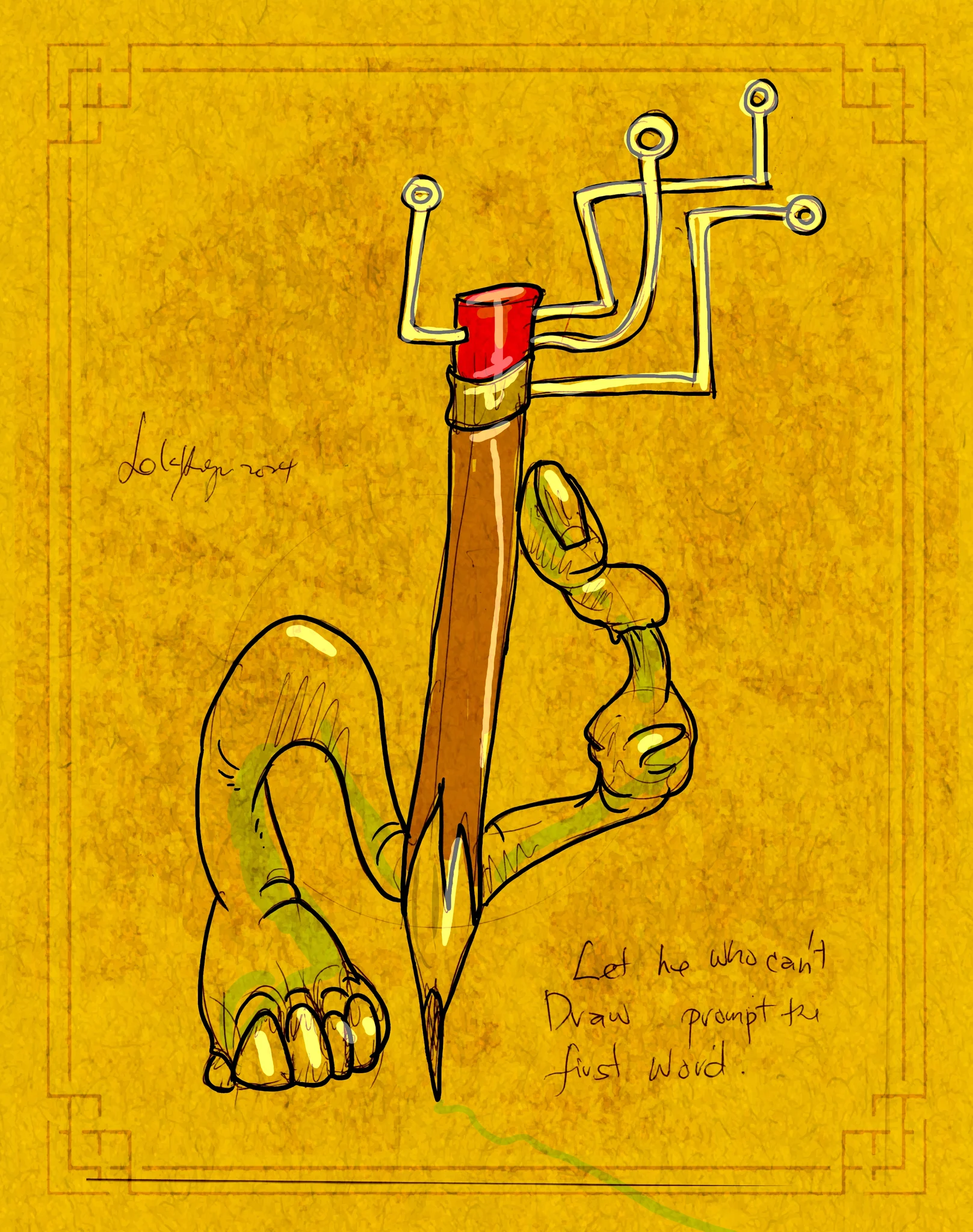 let he who can draw, prompt the first word