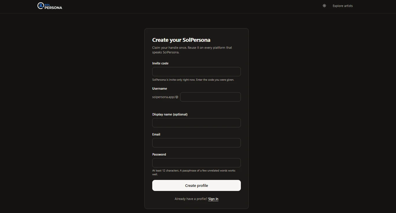 Create your account — screenshot