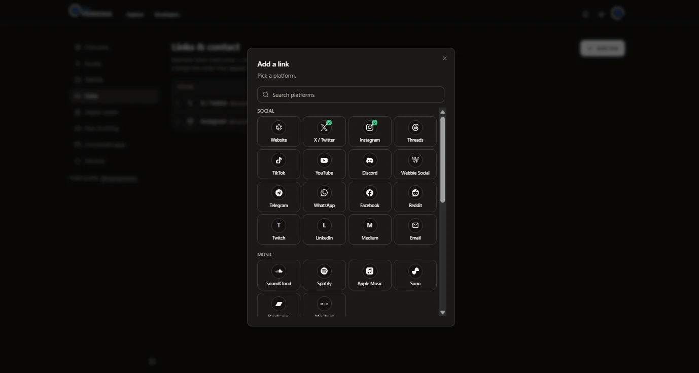 Add your links — screenshot